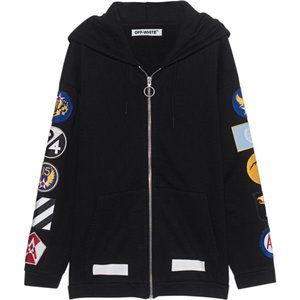 Off-White Black Zip-up Hoodie Arm Patches